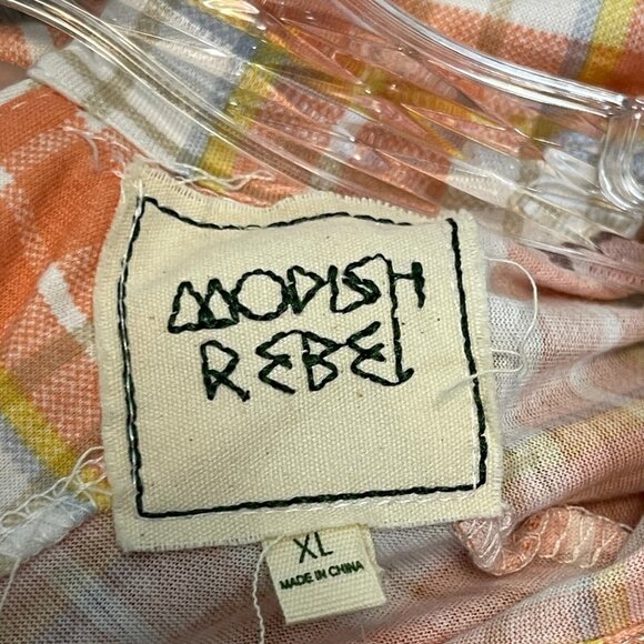 Women Colorful Plaid Lace Up Back Roll Tab Long Sleeve Button Up Shirt XL NWT - Picture 9 of 14